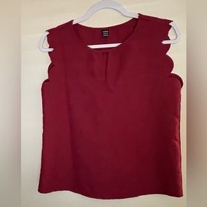 Burgundy scalloped sleeve blouse